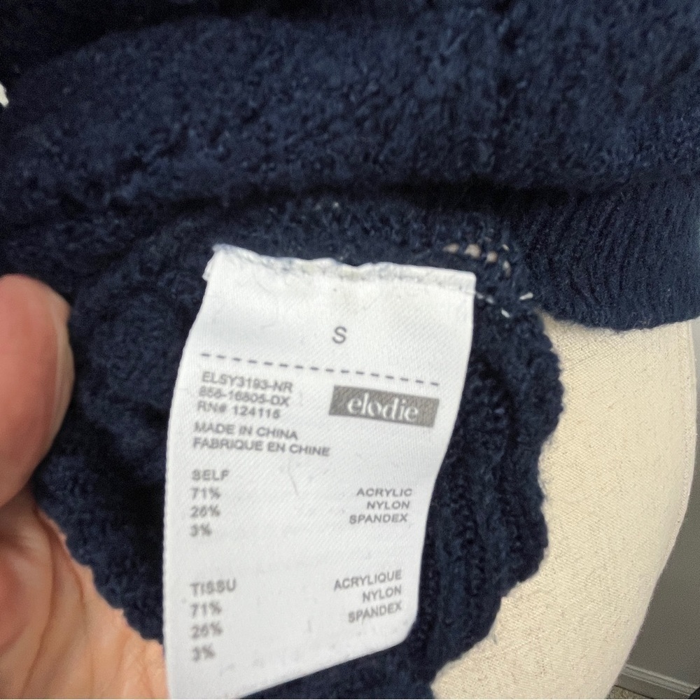 Elodie Bruno Pointelle Pullover Sweater. Diamond Pattern. Dark Blue. Small #642 - Picture 6 of 6